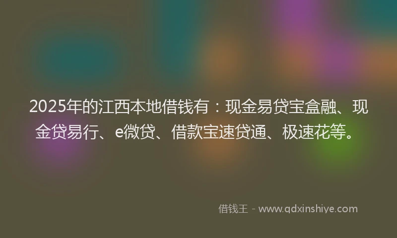 2025年的江西本地借钱有：现金易贷宝盒融、现金贷易行、e微贷、借款宝速贷通、极速花等。