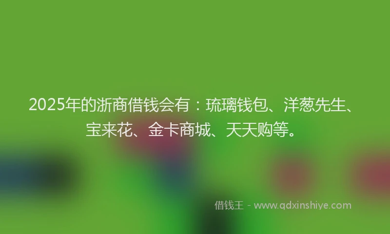 2025年的浙商借钱会有：琉璃钱包、洋葱先生、宝来花、金卡商城、天天购等。