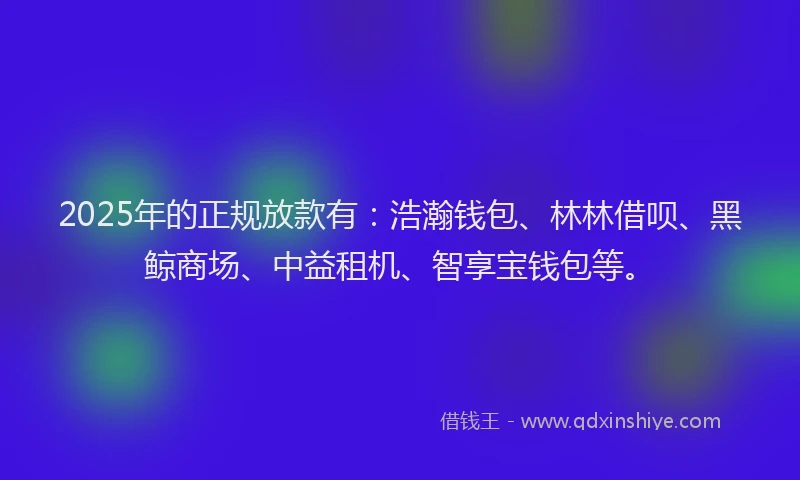 2025年的正规放款有：浩瀚钱包、林林借呗、黑鲸商场、中益租机、智享宝钱包等。