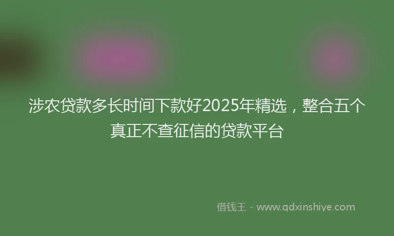 涉农贷款多长时间下款好2025年精选，整合五个真正不查征信的贷款平台
