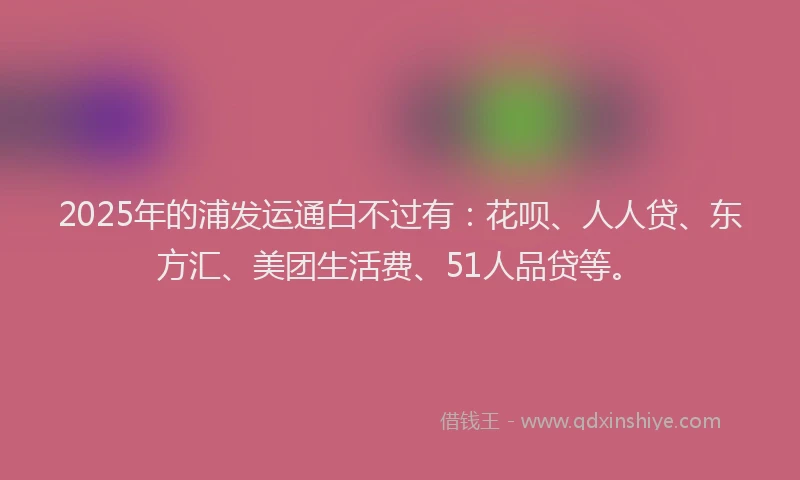 2025年的浦发运通白不过有:花呗、人人贷、东方汇、美团生活费、51人品贷等。