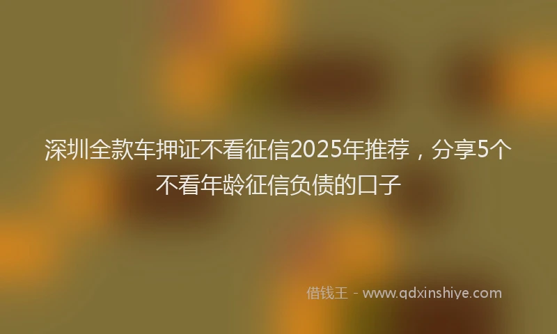 深圳全款车押证不看征信2025年推荐，分享5个不看年龄征信负债的口子