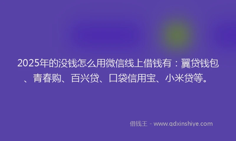 2025年的没钱怎么用微信线上借钱有：翼贷钱包、青春购、百兴贷、口袋信用宝、小米贷等。