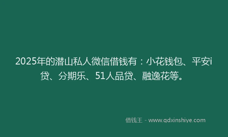 2025年的潜山私人微信借钱有：小花钱包、平安i贷、分期乐、51人品贷、融逸花等。