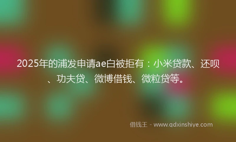 2025年的浦发申请ae白被拒有：小米贷款、还呗、功夫贷、微博借钱、微粒贷等。
