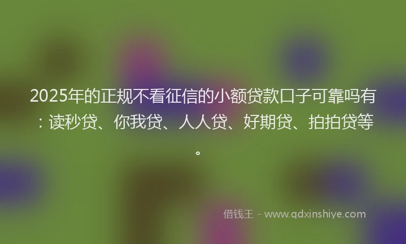2025年的正规不看征信的小额贷款口子可靠吗有：读秒贷、你我贷、人人贷、好期贷、拍拍贷等。