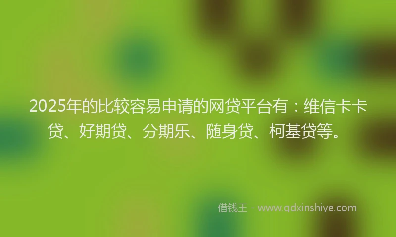 2025年的比较容易申请的网贷平台有：维信卡卡贷、好期贷、分期乐、随身贷、柯基贷等。