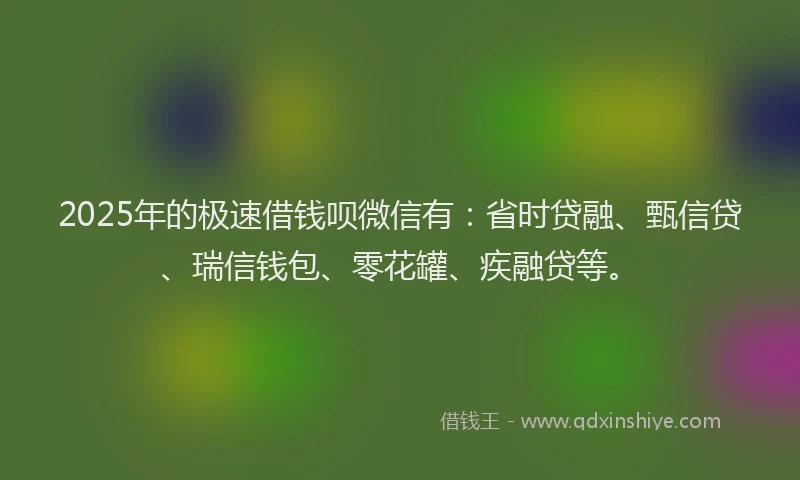 2025年的极速借钱呗微信有:省时贷融、甄信贷、瑞信钱包、零花罐、疾融贷等。