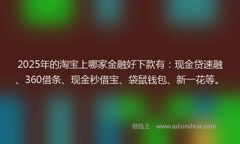 2025年的淘宝上哪家金融好下款有：现金贷速融、360借条、现金秒借宝、袋鼠钱包、新一花等。