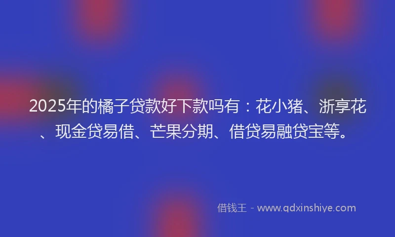2025年的橘子贷款好下款吗有：花小猪、浙享花、现金贷易借、芒果分期、借贷易融贷宝等。