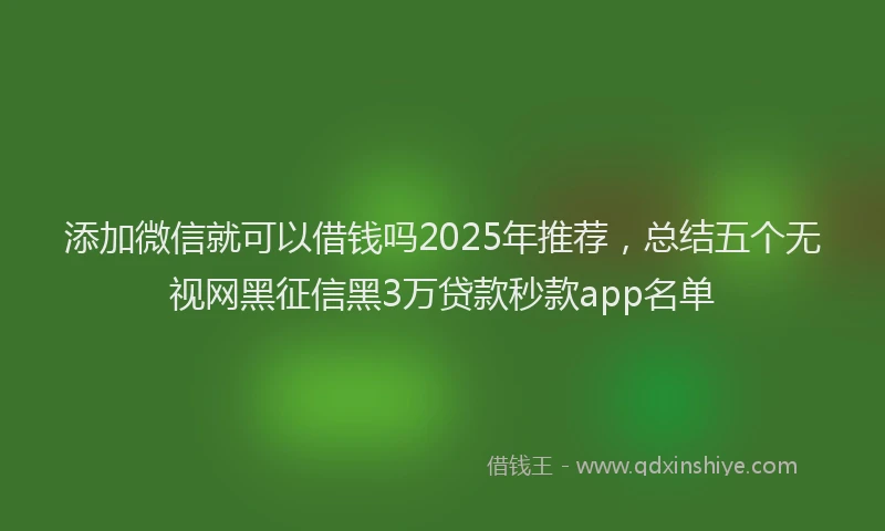 添加微信就可以借钱吗2025年推荐，总结五个无视网黑征信黑3万贷款秒款app名单