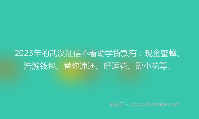 2025年的武汉征信不看助学贷款有：现金蜜蜂、浩瀚钱包、替你速还、好运花、盈小花等。