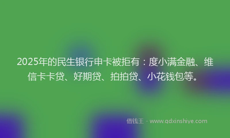 2025年的民生银行申卡被拒有:度小满金融、维信卡卡贷、好期贷、拍拍贷、小花钱包等。