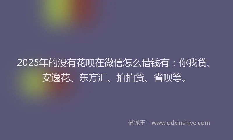 2025年的没有花呗在微信怎么借钱有：你我贷、安逸花、东方汇、拍拍贷、省呗等。