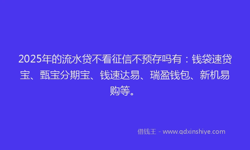 2025年的流水贷不看征信不预存吗有：钱袋速贷宝、甄宝分期宝、钱速达易、瑞盈钱包、新机易购等。
