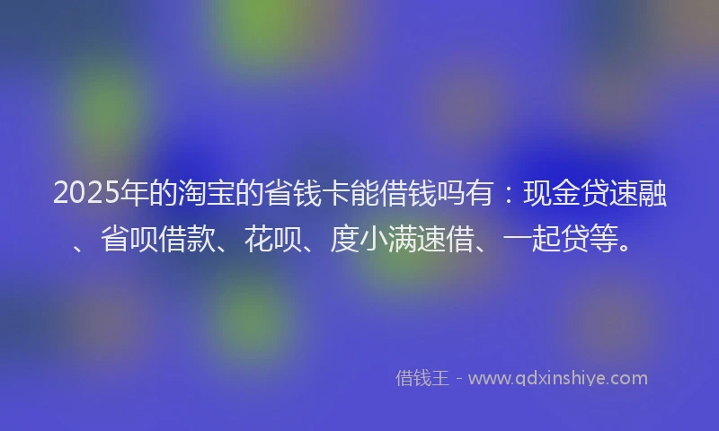 2025年的淘宝的省钱卡能借钱吗有：现金贷速融、省呗借款、花呗、度小满速借、一起贷等。