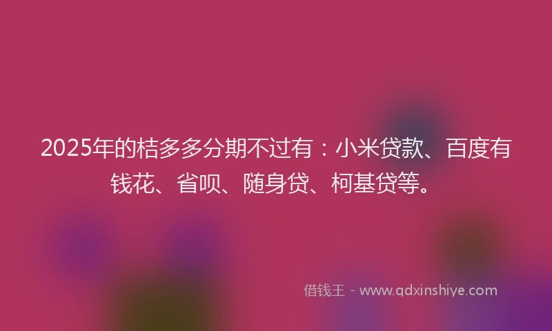 2025年的桔多多分期不过有：小米贷款、百度有钱花、省呗、随身贷、柯基贷等。