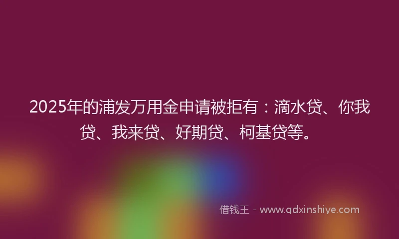 2025年的浦发万用金申请被拒有：滴水贷、你我贷、我来贷、好期贷、柯基贷等。