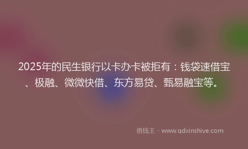2025年的民生银行以卡办卡被拒有：钱袋速借宝、极融、微微快借、东方易贷、甄易融宝等。