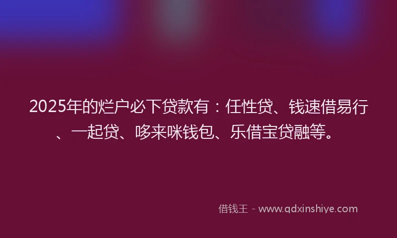 2025年的烂户必下贷款有：任性贷、钱速借易行、一起贷、哆来咪钱包、乐借宝贷融等。