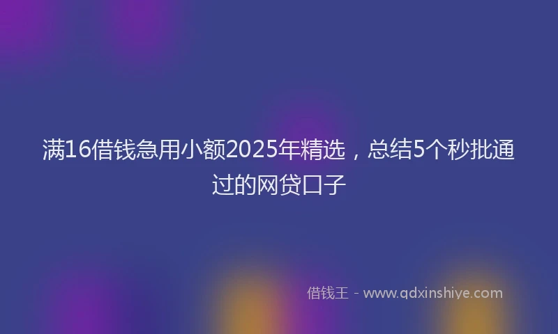 满16借钱急用小额2025年精选，总结5个秒批通过的网贷口子