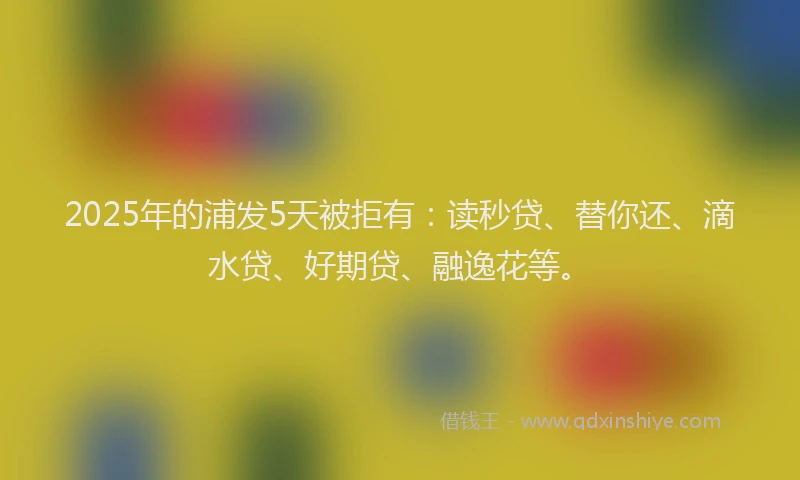 2025年的浦发5天被拒有:读秒贷、替你还、滴水贷、好期贷、融逸花等。