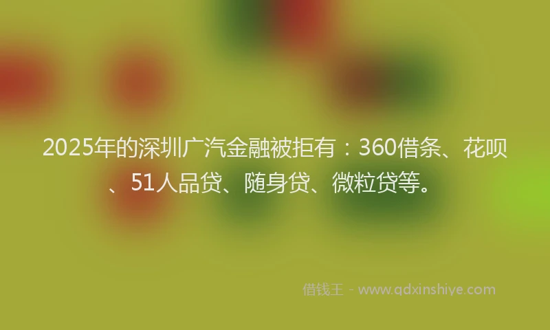 2025年的深圳广汽金融被拒有：360借条、花呗、51人品贷、随身贷、微粒贷等。