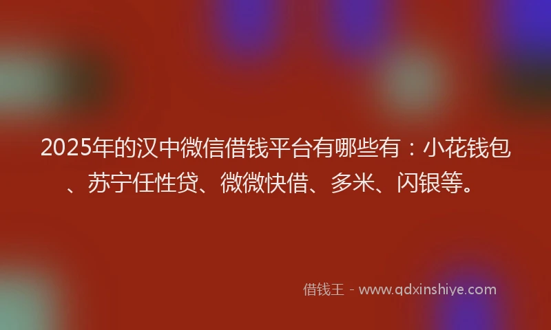 2025年的汉中微信借钱平台有哪些有：小花钱包、苏宁任性贷、微微快借、多米、闪银等。