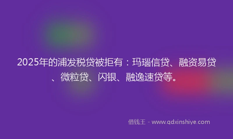 2025年的浦发税贷被拒有：玛瑙信贷、融资易贷、微粒贷、闪银、融逸速贷等。