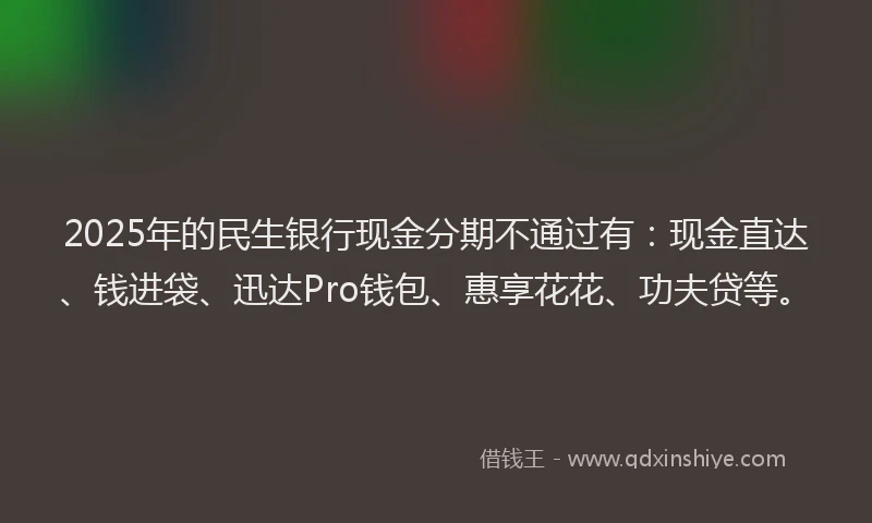 2025年的民生银行现金分期不通过有：现金直达、钱进袋、迅达Pro钱包、惠享花花、功夫贷等。