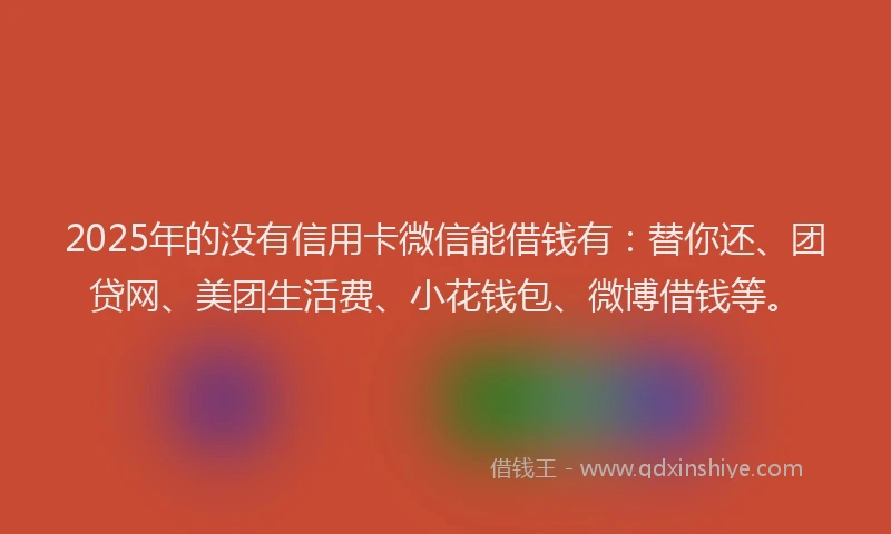 2025年的没有信用卡微信能借钱有：替你还、团贷网、美团生活费、小花钱包、微博借钱等。