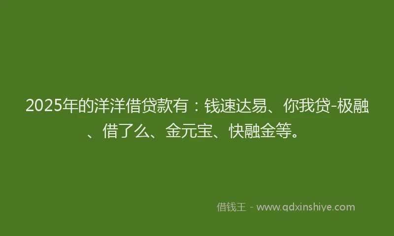2025年的洋洋借贷款有：钱速达易、你我贷-极融、借了么、金元宝、快融金等。