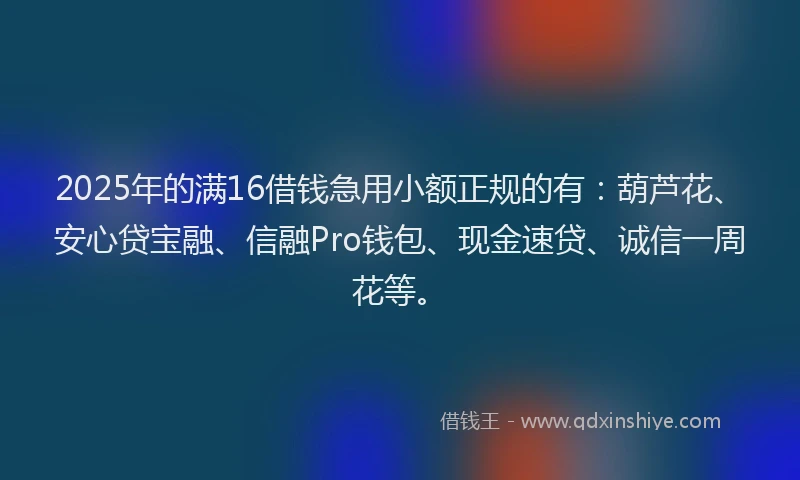 2025年的满16借钱急用小额正规的有：葫芦花、安心贷宝融、信融Pro钱包、现金速贷、诚信一周花等。