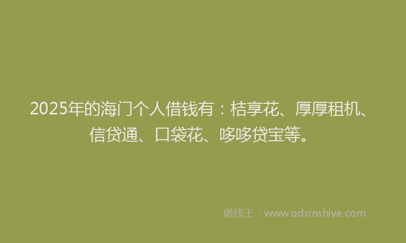 2025年的海门个人借钱有：桔享花、厚厚租机、信贷通、口袋花、哆哆贷宝等。