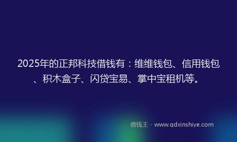 2025年的正邦科技借钱有：维维钱包、信用钱包、积木盒子、闪贷宝易、掌中宝租机等。