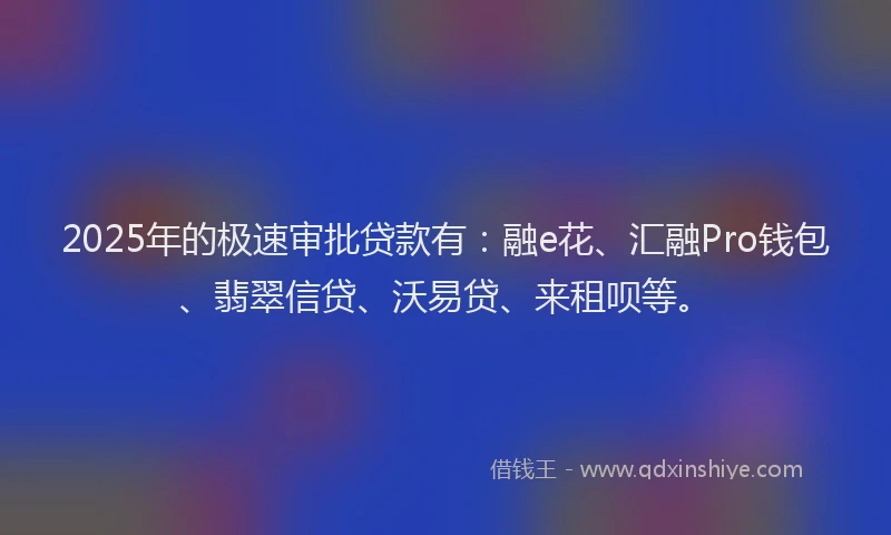 2025年的极速审批贷款有：融e花、汇融Pro钱包、翡翠信贷、沃易贷、来租呗等。