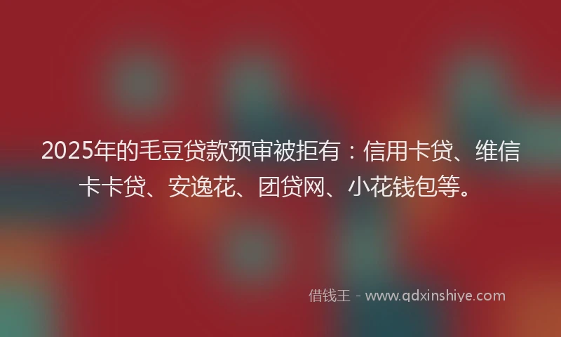 2025年的毛豆贷款预审被拒有：信用卡贷、维信卡卡贷、安逸花、团贷网、小花钱包等。