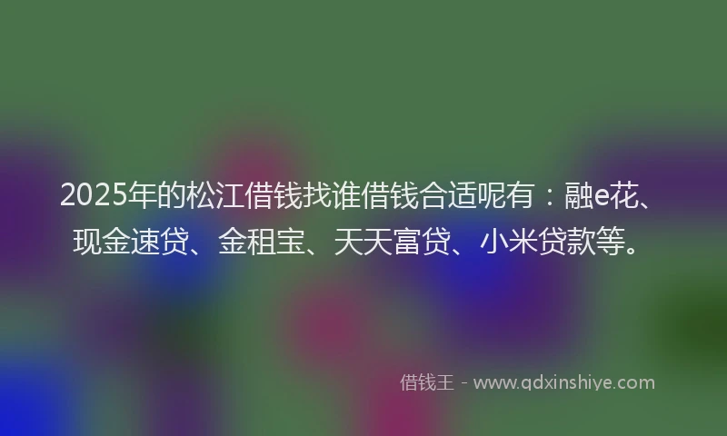 2025年的松江借钱找谁借钱合适呢有：融e花、现金速贷、金租宝、天天富贷、小米贷款等。