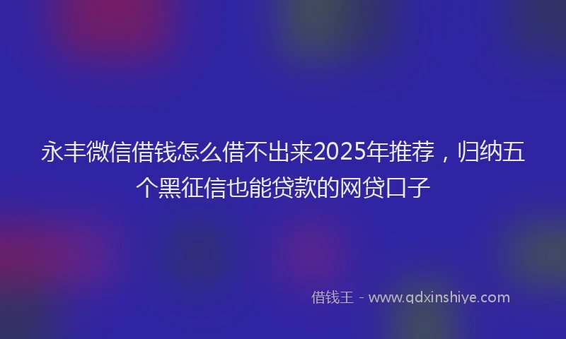 永丰微信借钱怎么借不出来2025年推荐，归纳五个黑征信也能贷款的网贷口子