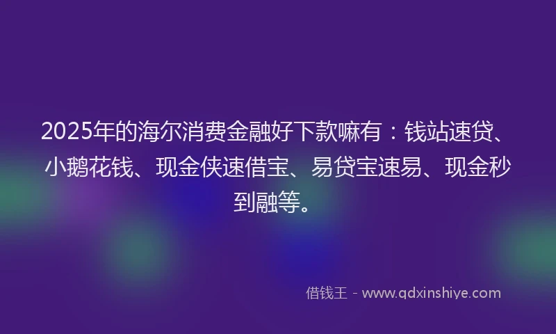 2025年的海尔消费金融好下款嘛有：钱站速贷、小鹅花钱、现金侠速借宝、易贷宝速易、现金秒到融等。