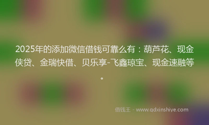 2025年的添加微信借钱可靠么有：葫芦花、现金侠贷、金瑞快借、贝乐享-飞鑫琼宝、现金速融等。