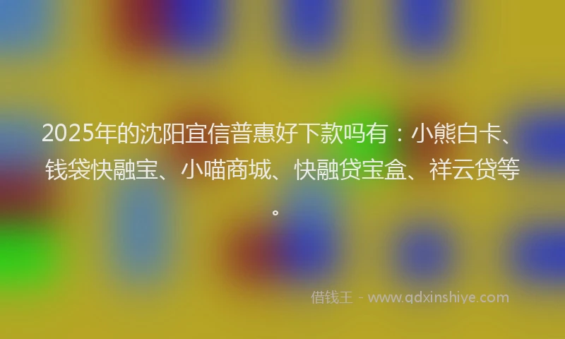 2025年的沈阳宜信普惠好下款吗有：小熊白卡、钱袋快融宝、小喵商城、快融贷宝盒、祥云贷等。