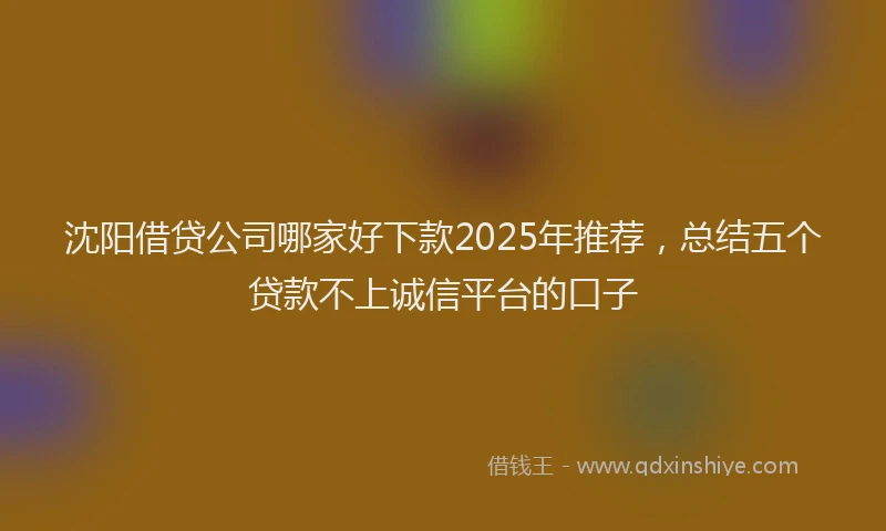 沈阳借贷公司哪家好下款2025年推荐，总结五个贷款不上诚信平台的口子