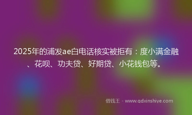 2025年的浦发ae白电话核实被拒有：度小满金融、花呗、功夫贷、好期贷、小花钱包等。