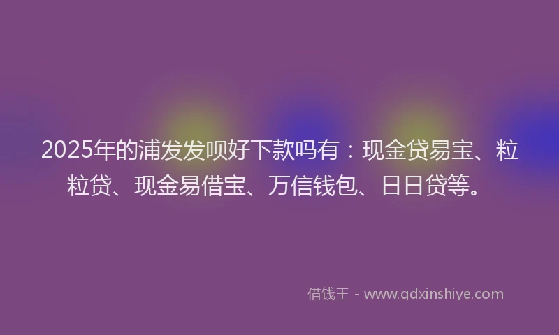 2025年的浦发发呗好下款吗有：现金贷易宝、粒粒贷、现金易借宝、万信钱包、日日贷等。