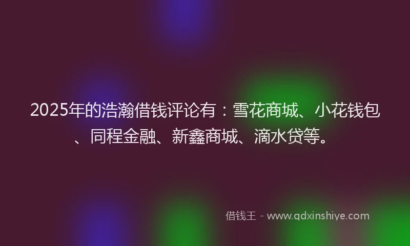2025年的浩瀚借钱评论有：雪花商城、小花钱包、同程金融、新鑫商城、滴水贷等。
