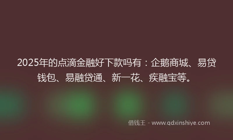2025年的点滴金融好下款吗有：企鹅商城、易贷钱包、易融贷通、新一花、疾融宝等。