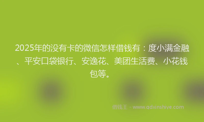 2025年的没有卡的微信怎样借钱有：度小满金融、平安口袋银行、安逸花、美团生活费、小花钱包等。