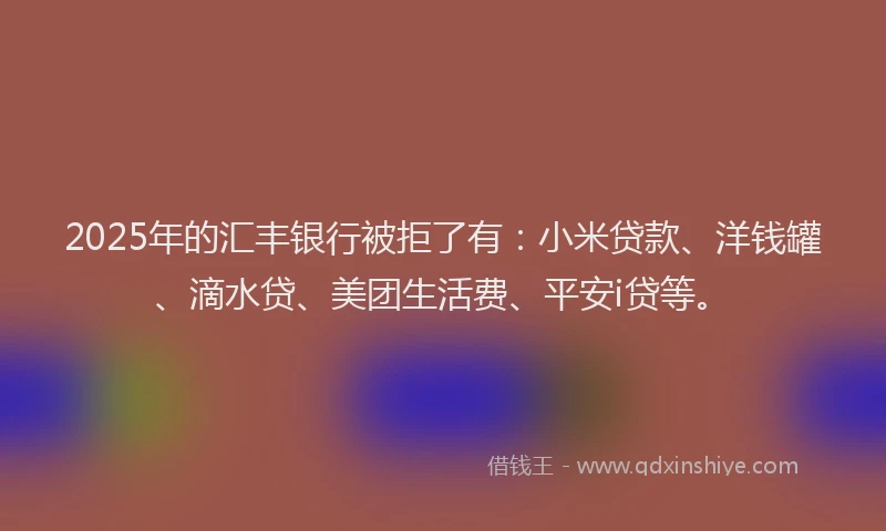 2025年的汇丰银行被拒了有：小米贷款、洋钱罐、滴水贷、美团生活费、平安i贷等。