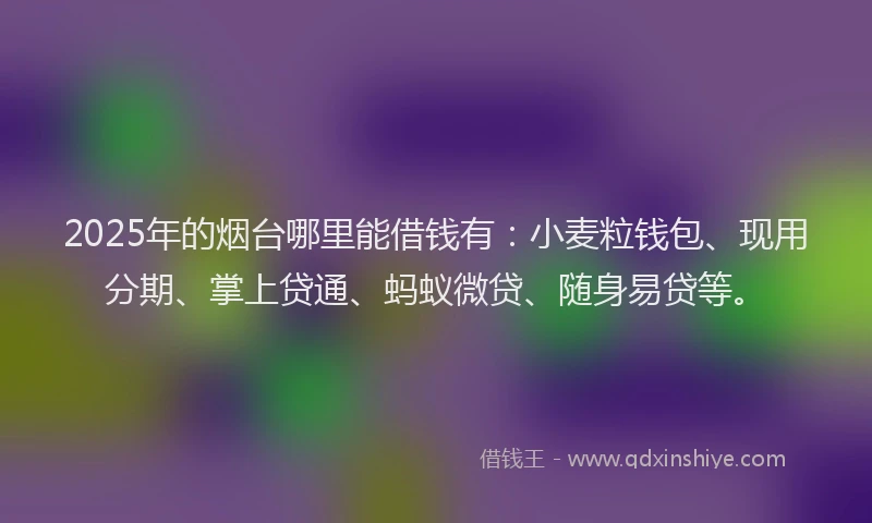 2025年的烟台哪里能借钱有：小麦粒钱包、现用分期、掌上贷通、蚂蚁微贷、随身易贷等。